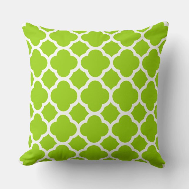 Coussin Motif Quatrefeuilles Citron Vert et Blanc (Recto)