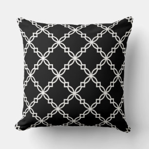 Coussin Motif Quatrefeuilles Fantaisie Noir et Blanc