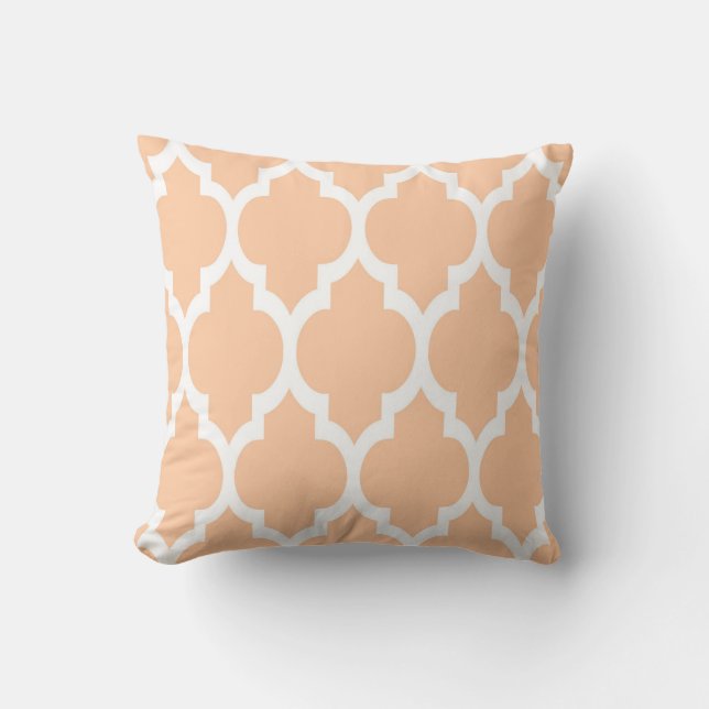 Coussin Motif Quatrefeuilles Marocain Blanc et Pêche #4 (Recto)