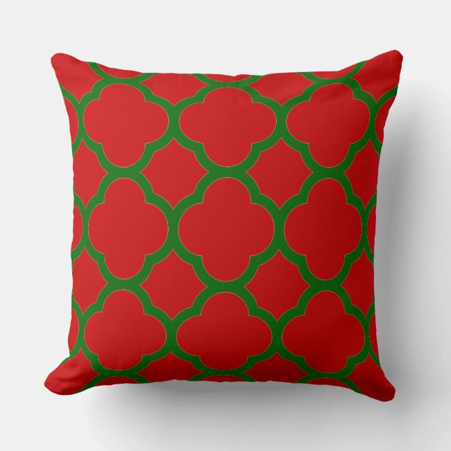 Coussin Motif quatrefeuilles rouge et vert (Recto)