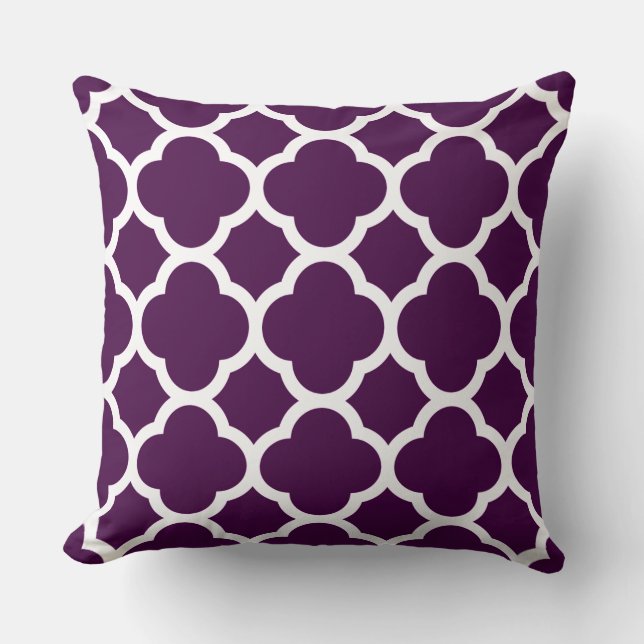 Coussin Motif Quatrefeuilles Violet Aubergine (Recto)