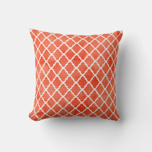 Coussin Motif Quatrefoil à aquarelle orange flamme tendanc