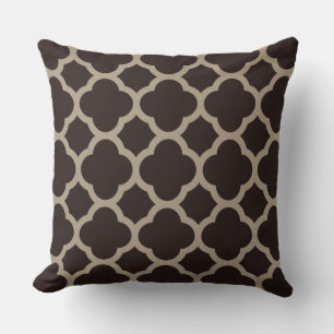 Coussin Motif Quatrefoil au Mocha Chocolat Riche
