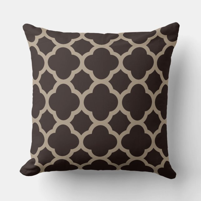 Coussin Motif Quatrefoil au Mocha Chocolat Riche (Recto)