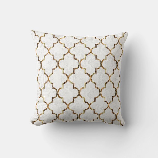 Coussin Motif Quatrefoil blanc et or Texture (Recto)