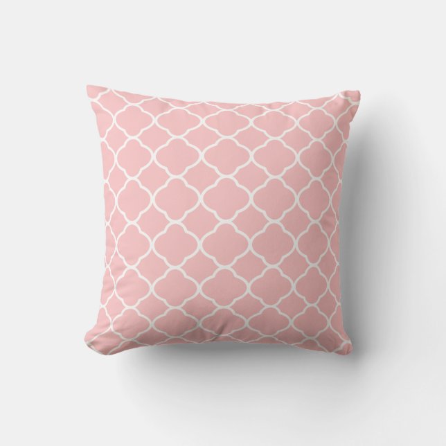 Coussin Motif Quatrefoil blanc rose pâle (Recto)