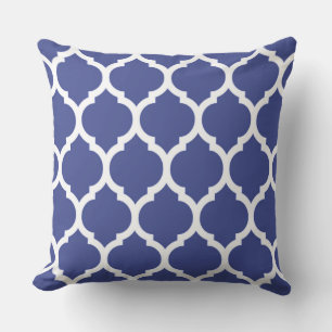 Coussin Motif Quatrefoil Marocain Bleu Cobalt