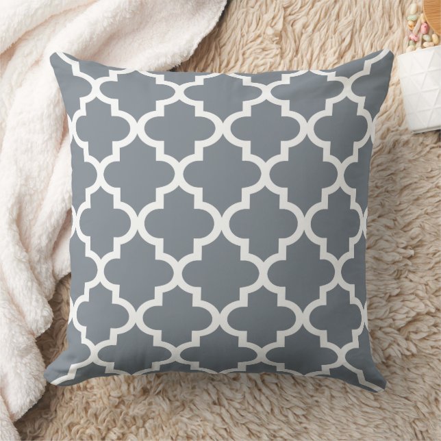 Coussin Motif Quatrefoil Marocain Gris Ardoise Moderne (Couverture)