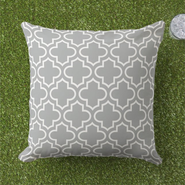 Coussin Motif Quatrefoil Marocain Gris Moderne (Herbe)