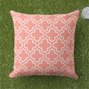 Coussin Motif Quatrefoil Marocain moderne Coral