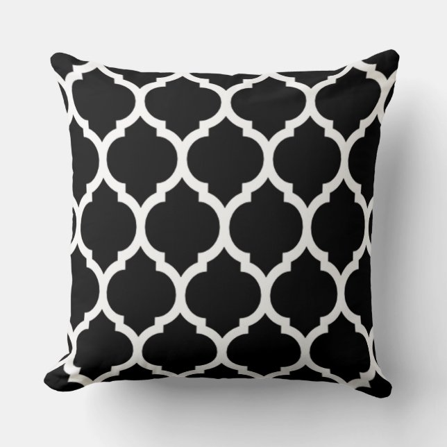 Coussin Motif Quatrefoil noir blanc Marocain (Recto)
