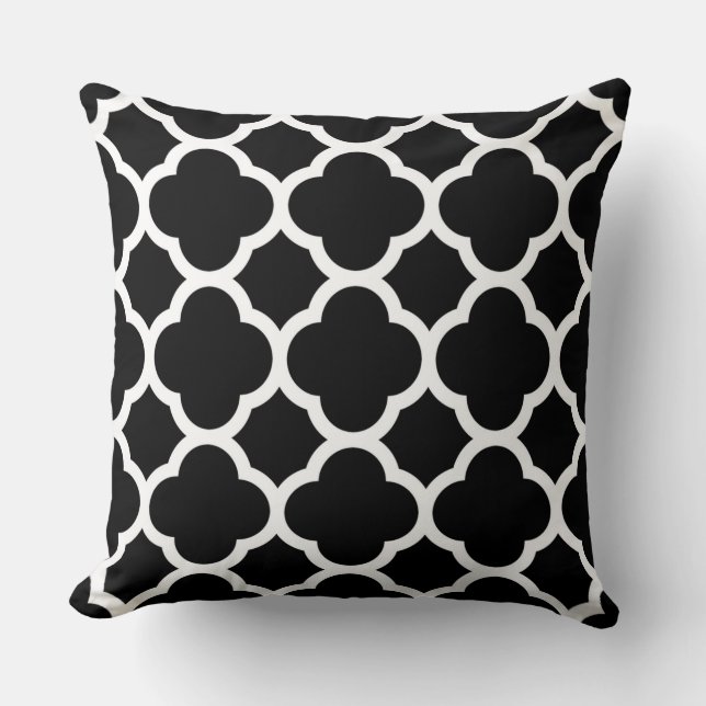 Coussin Motif Quatrefoil noir et blanc (Recto)