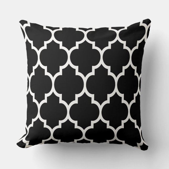 Coussin Motif Quatrefoil Noir Et Blanc Réversible (Recto)