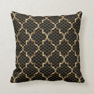 Coussin Motif Quatrefoil noir et double or