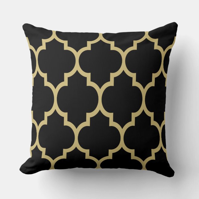 Coussin Motif Quatrefoil Noir Et Or Réversible 2 (Recto)