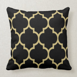 Coussin Motif Quatrefoil Noir Et Or Réversible 2