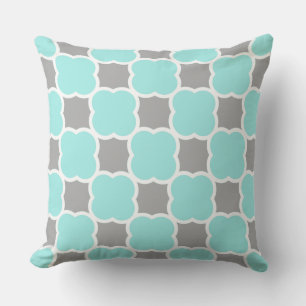 Coussin Motif Quatrefoil turquoise et gris Imprimer