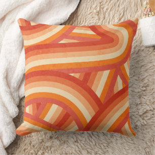 Coussin Motif Rainbow Stripes Orange et Crème Retro