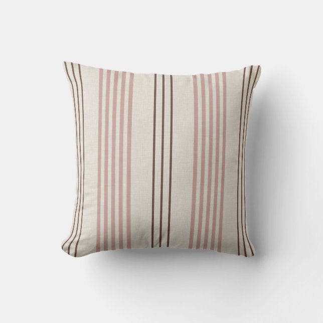Coussin Motif rayé à pois rose marron classique (Recto)