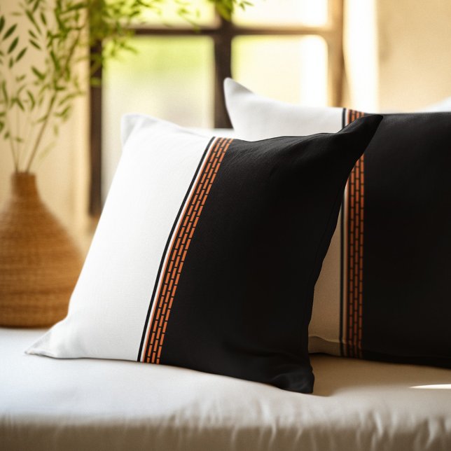 Coussin Motif rayé abstrait orange noir et blanc (Créateur téléchargé)