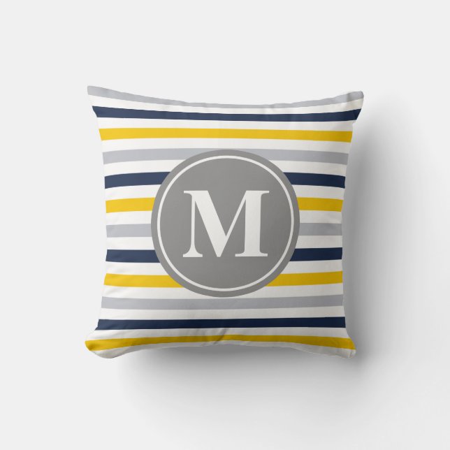 Coussin Motif rayé bleu bleu marine Monogramme (Recto)