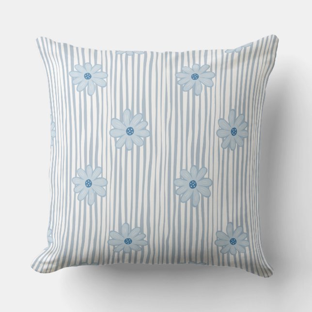 Coussin Motif rayé bleu marguerite  (Recto)