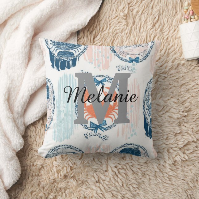 Coussin Motif rayé côtier bleu orange crabe marin (Couverture)