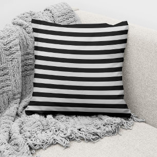 Coussin Motif rayé élégant gris et noir gras