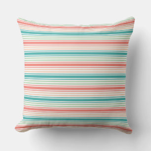 Coussin Motif rayé élégant : sarcelle, corail et blanc