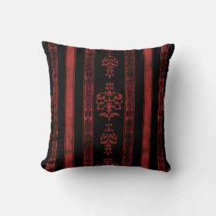 Coussin Motif rayé en damas rouge gothique