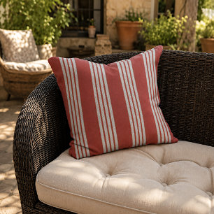 Coussin Motif rayé gris blanc rouge foncé rustique