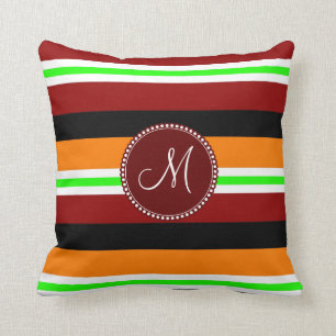 Coussin Motif rayé noir vert orange rouge de monogramme