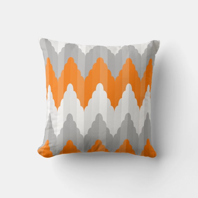 Coussin Motif rayé orange et gris moderne de Chevron (Recto)