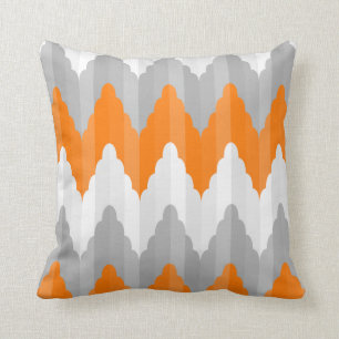 Coussin Motif rayé orange et gris moderne de Chevron