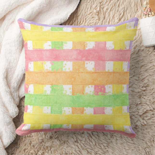 Coussin Motif rayé tissé à l'aquarelle pastel (Couverture)
