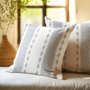 Coussin Motif rayé tribal aztèque gris pâle et blanc