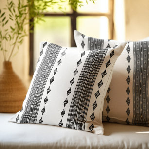 Coussin Motif rayé tribal aztèque noir et blanc