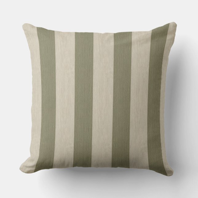 Coussin Motif rayé vertical vert sauge gras et crème (Recto)