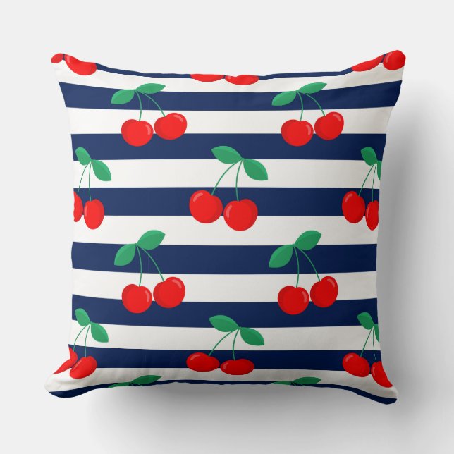Coussin Motif Rayure Cerise – Cadeau & Décoration de Fruit (Recto)