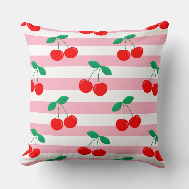 Coussin Motif Rayure Cerise – Cadeau & Décoration de Fruit (Recto)
