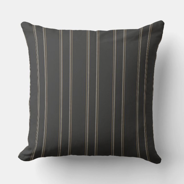 Coussin Motif rayure fine gris chaud charbon doux (Recto)