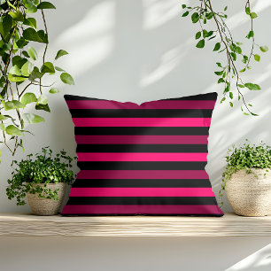 Coussin Motif rayure rose magenta noir