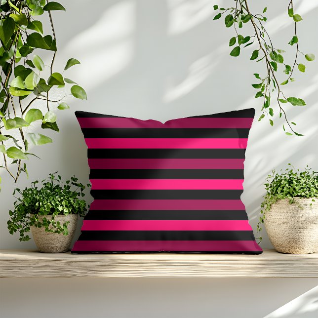 Coussin Motif rayure rose magenta noir (Créateur téléchargé)