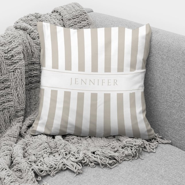 Coussin Motif rayures beige taupe élégant Nom (Créateur téléchargé)