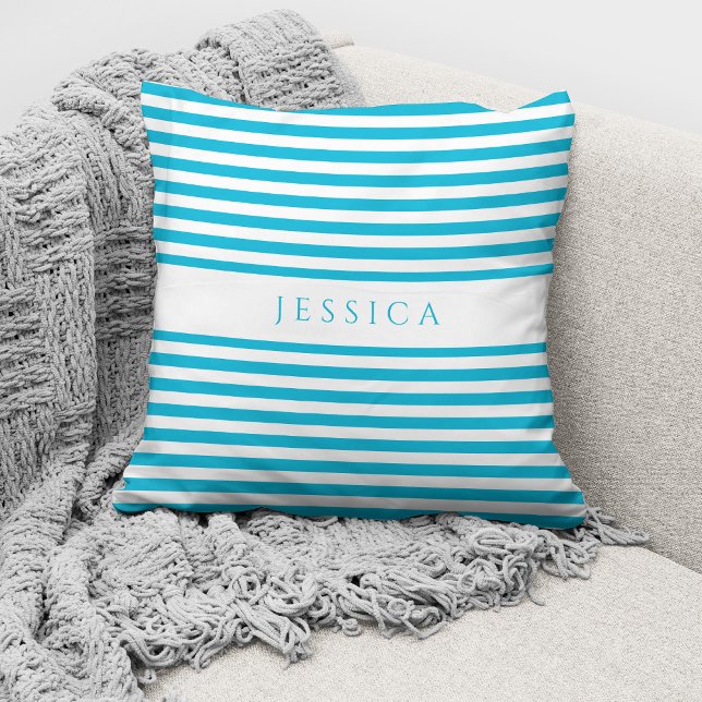 Coussin Motif rayures bleu sarcelle moderne Nom (Créateur téléchargé)