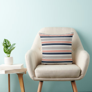 Coussin Motif rayures côtier gris bleu marine rose