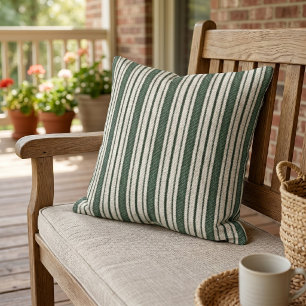 Coussin Motif rayures en lin de ferme de campagne verte mi