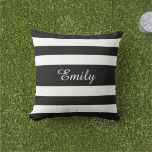Coussin Motif Rayures Noires Et Blanches Gras Votre Nom