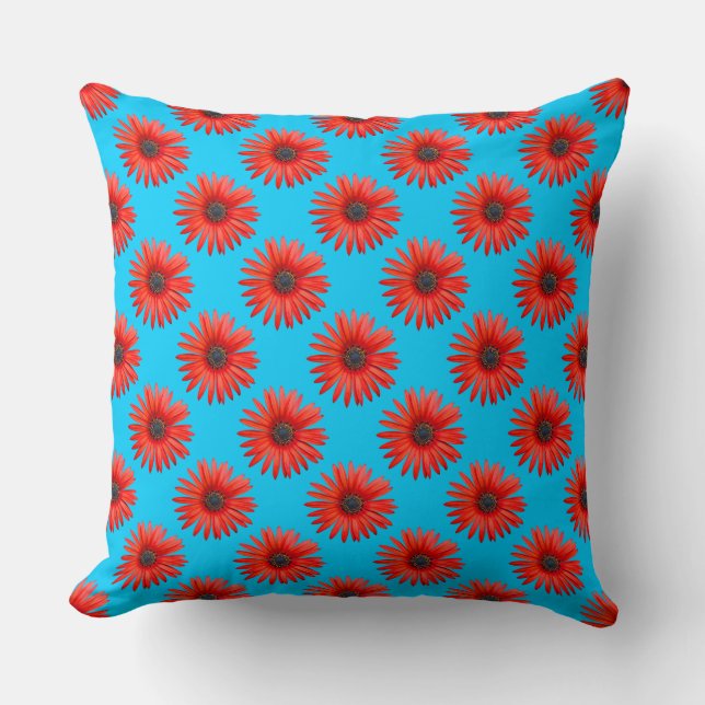 Coussin Motif Red African Daisy sur Sky Blue (Recto)