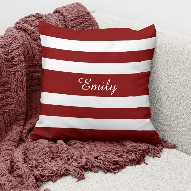 Coussin Motif Red And White Stripes Nom Monogramme (Créateur téléchargé)
